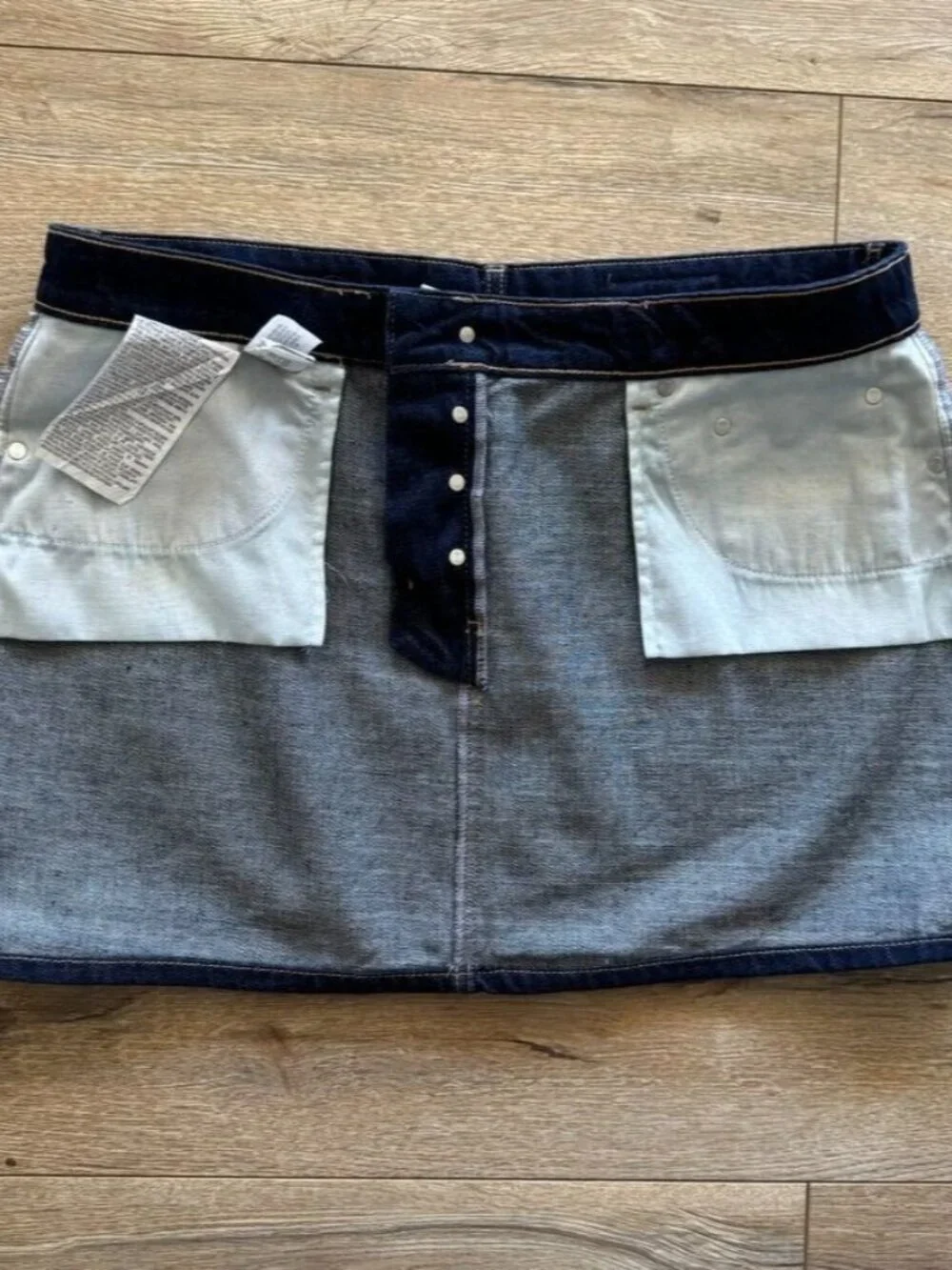 ZARA Cotton Dark Denim Button Front Silver Hardware Mini Skirt Size X-Large NWT